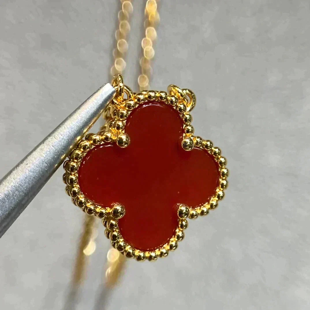[Glow Muse]CLOVER 15MM CARNELIAN SINGLE FLOWER NECKLACE