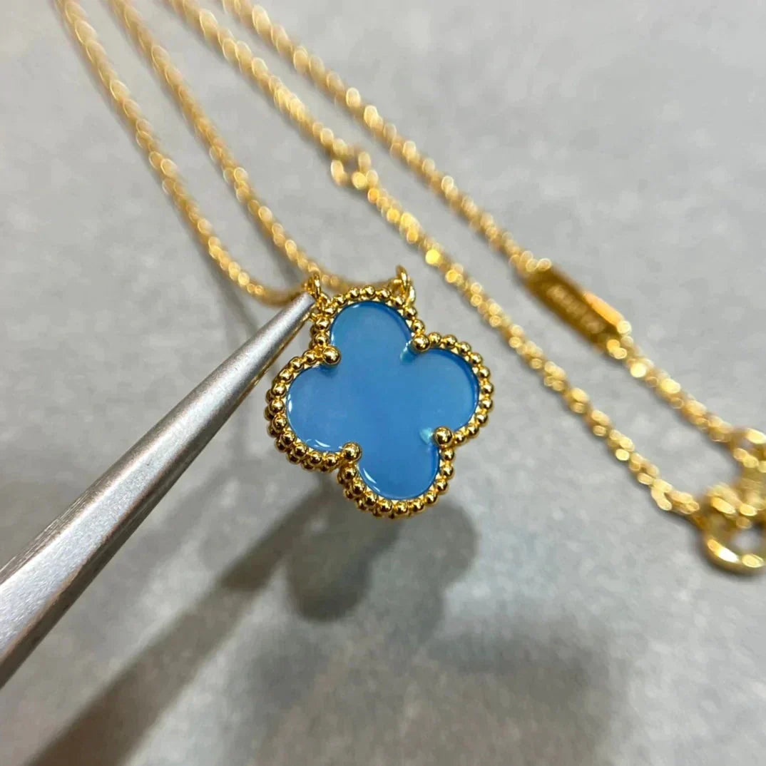 [Glow Muse]CLOVER 15MM BLUE AGATE NECKLACE
