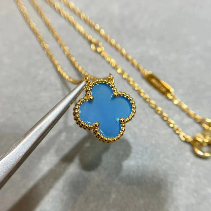 [Glow Muse]CLOVER 15MM BLUE AGATE NECKLACE