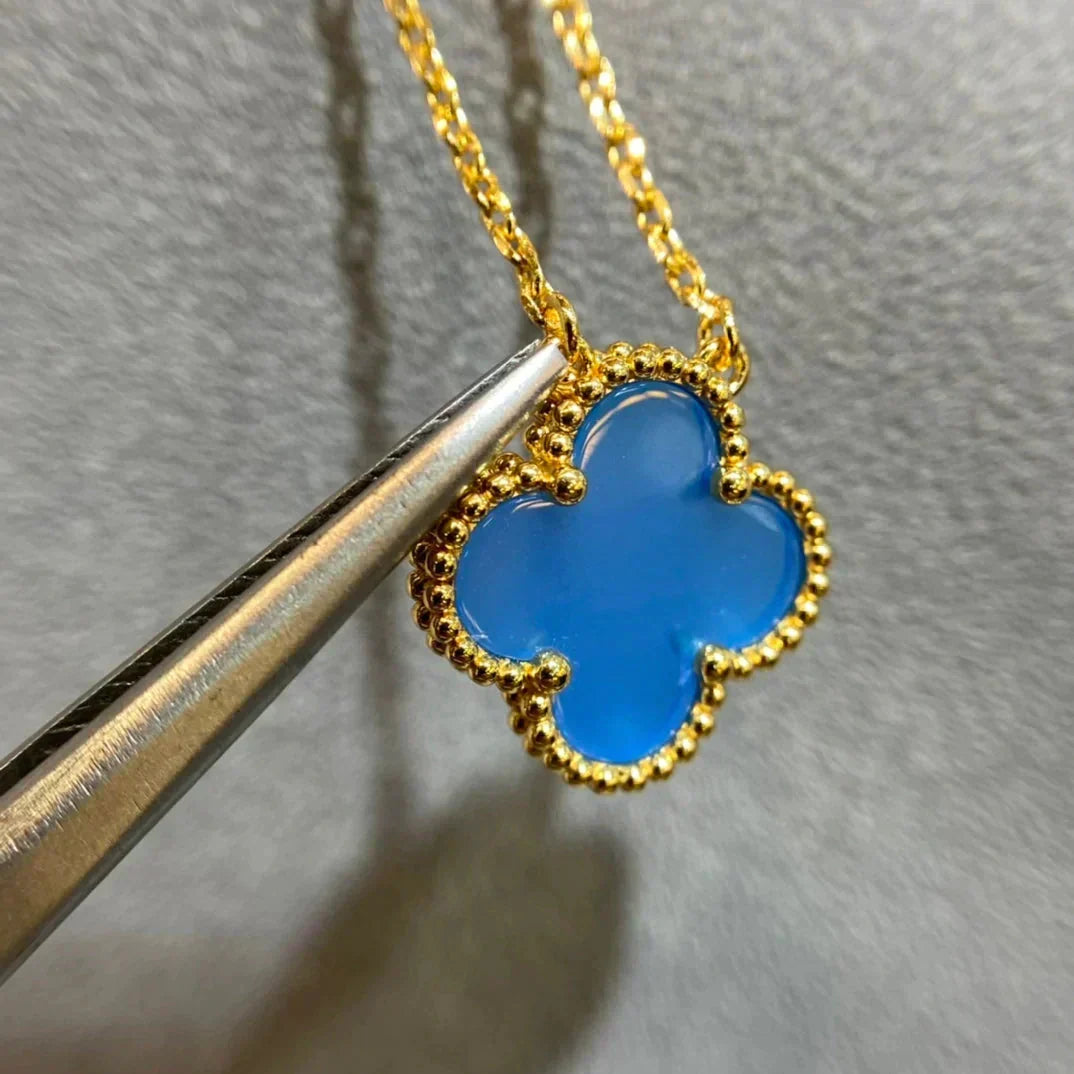 [Glow Muse]CLOVER 15MM BLUE AGATE NECKLACE