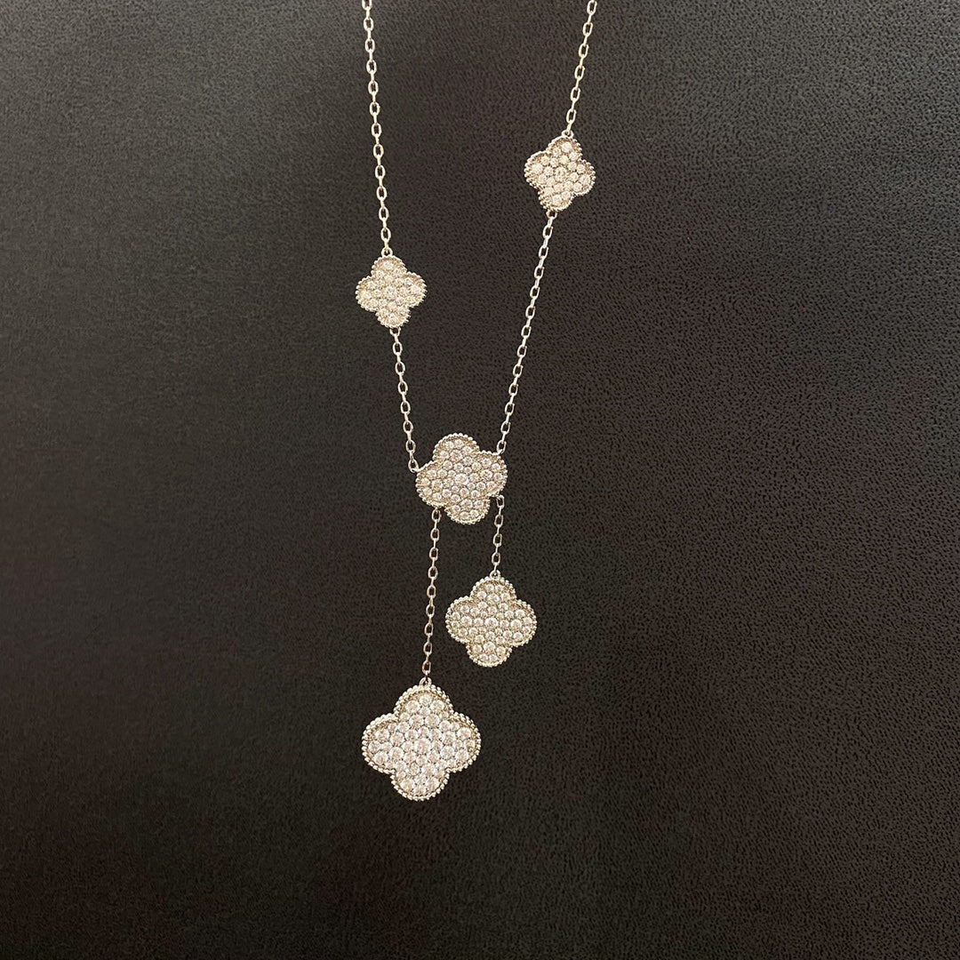 [Glow Muse]CLOVER 5 MOTIFS SILVER DIAMONDS NECKLACE