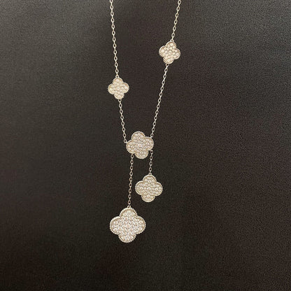 [Glow Muse]CLOVER 5 MOTIFS SILVER DIAMONDS NECKLACE