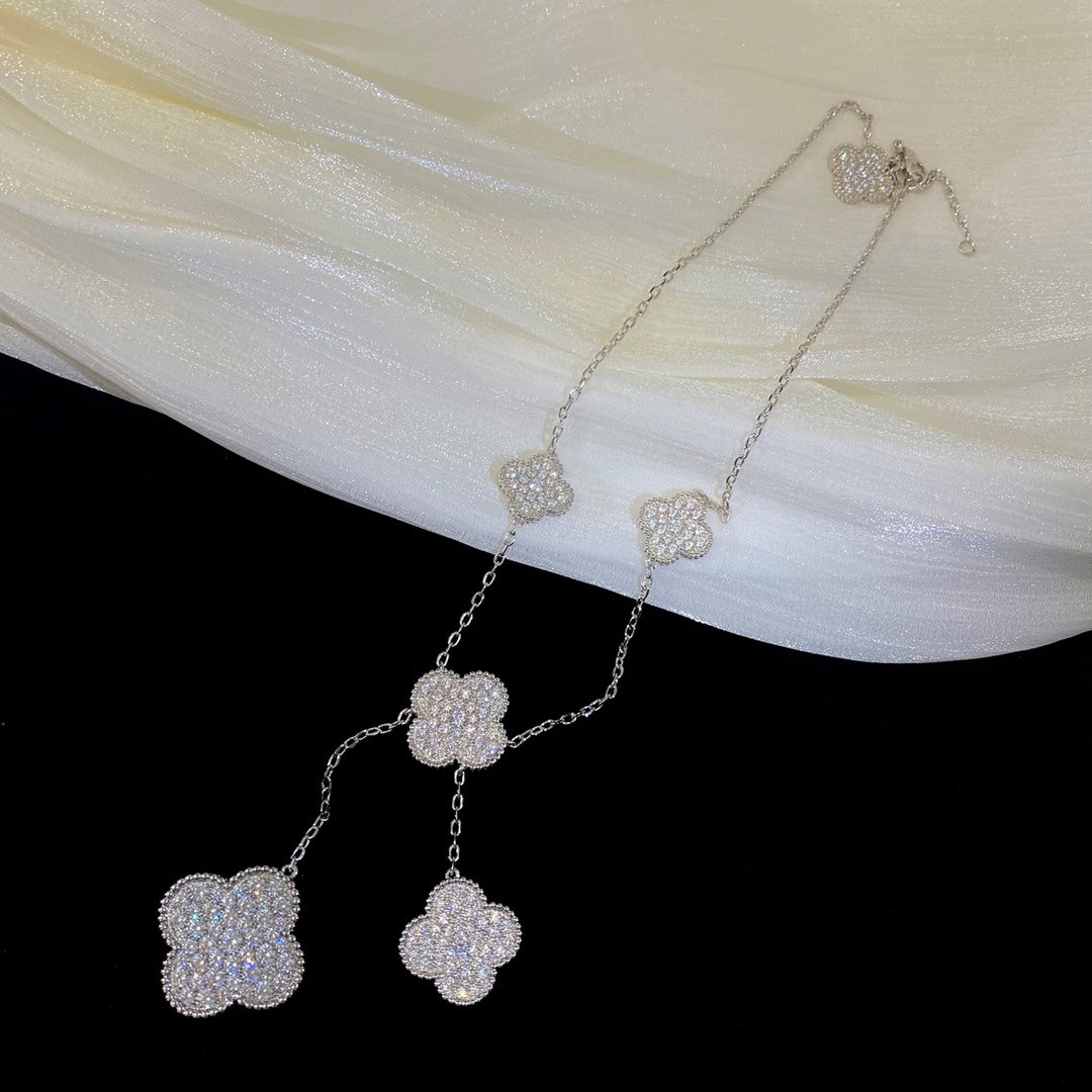 [Glow Muse]CLOVER 5 MOTIFS SILVER DIAMONDS NECKLACE