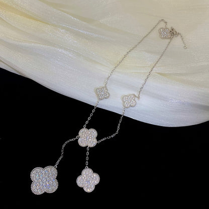 [Glow Muse]CLOVER 5 MOTIFS SILVER DIAMONDS NECKLACE