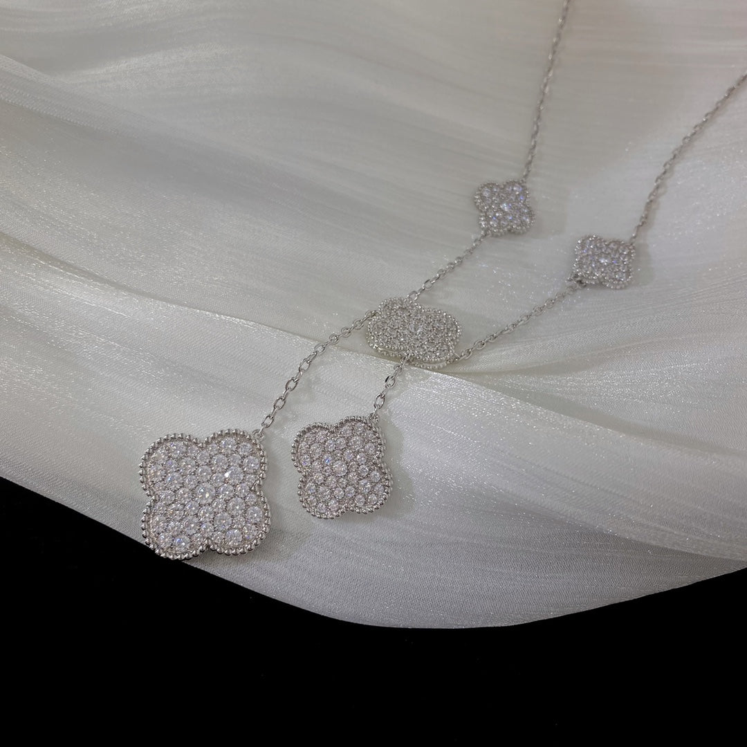 [Glow Muse]CLOVER 5 MOTIFS SILVER DIAMONDS NECKLACE