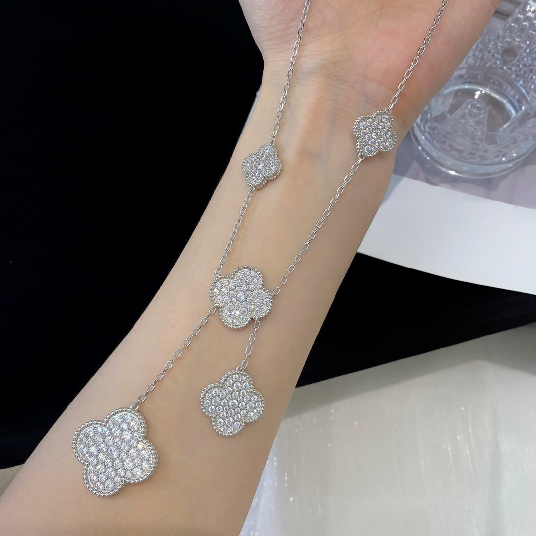 [Glow Muse]CLOVER 5 MOTIFS SILVER DIAMONDS NECKLACE