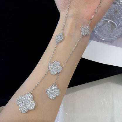 [Glow Muse]CLOVER 5 MOTIFS SILVER DIAMONDS NECKLACE