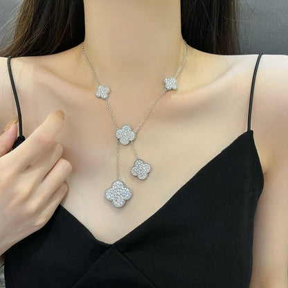 [Glow Muse]CLOVER 5 MOTIFS SILVER DIAMONDS NECKLACE