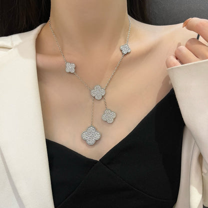 [Glow Muse]CLOVER 5 MOTIFS SILVER DIAMONDS NECKLACE