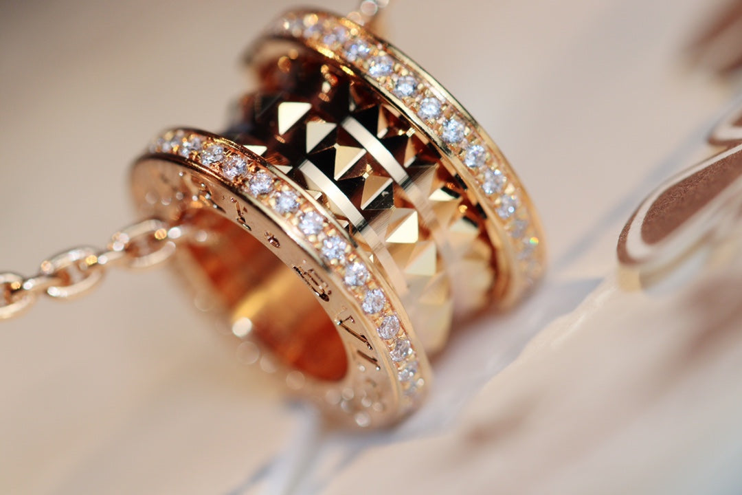 [Glow Muse]ZERO 1 ROCK PEDANT PINK GOLD NECKLACE