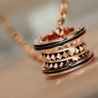 [Glow Muse]ZERO 1 ROCK PEDANT PINK GOLD BLACK NECKLACE