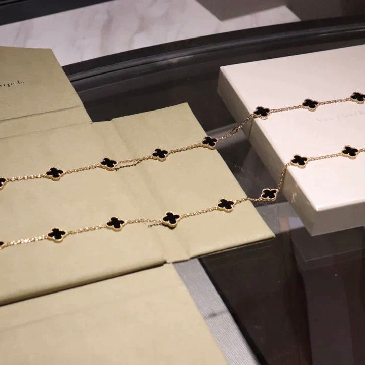 [Glow Muse]CLOVER 20 MOTIFS ONYX NECKLACE