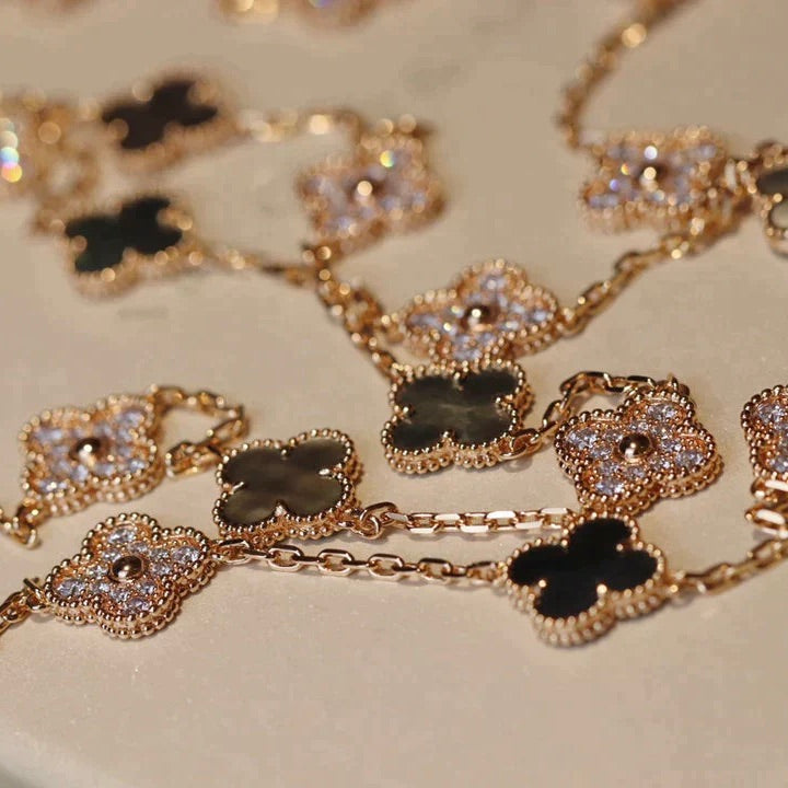 [Glow Muse]CLOVER 20 MOTIFS DARK MOP DIAMOND  NECKLACE