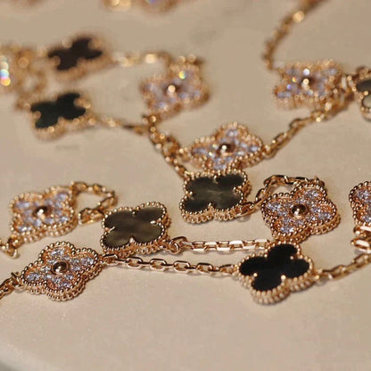 [Glow Muse]CLOVER 20 MOTIFS DARK MOP DIAMOND  NECKLACE