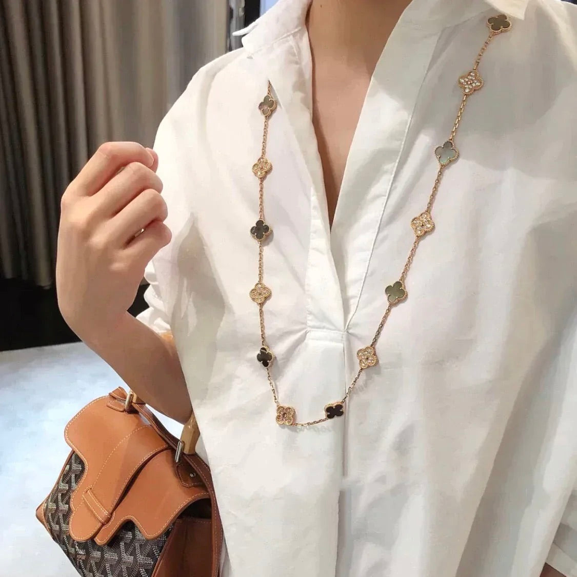 [Glow Muse]CLOVER 20 MOTIFS DARK MOP DIAMOND  NECKLACE