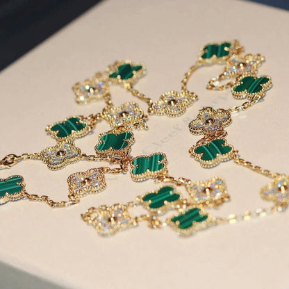 [Glow Muse]CLOVER 20 MOTIFS MALACHITE DIAMOND NECKLACE