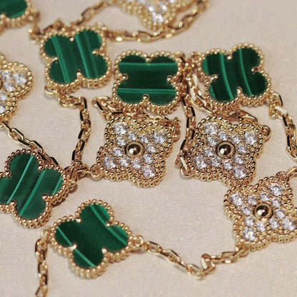 [Glow Muse]CLOVER 20 MOTIFS MALACHITE DIAMOND NECKLACE