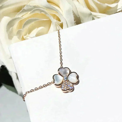 [Glow Muse]CLOVER MOP DIAMOND ROSE GOLD NECKLACE