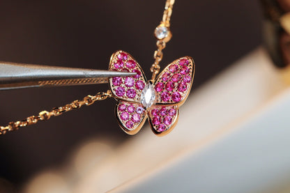 [Glow Muse]BUTTERFLY RED DIAMOND ROSE GOLD NECKLACE