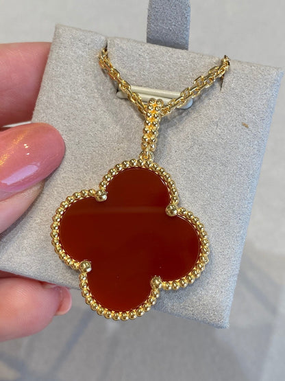[Glow Muse]CLOVER 25MM NECKLACE GOLD CARNELIAN