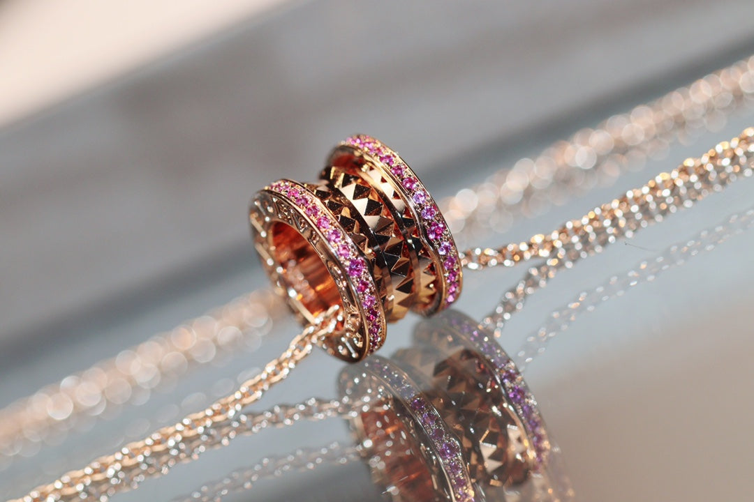 [Glow Muse]ZERO 1 ROCK PINK GOLD PINK DIAMOND NECKLACE