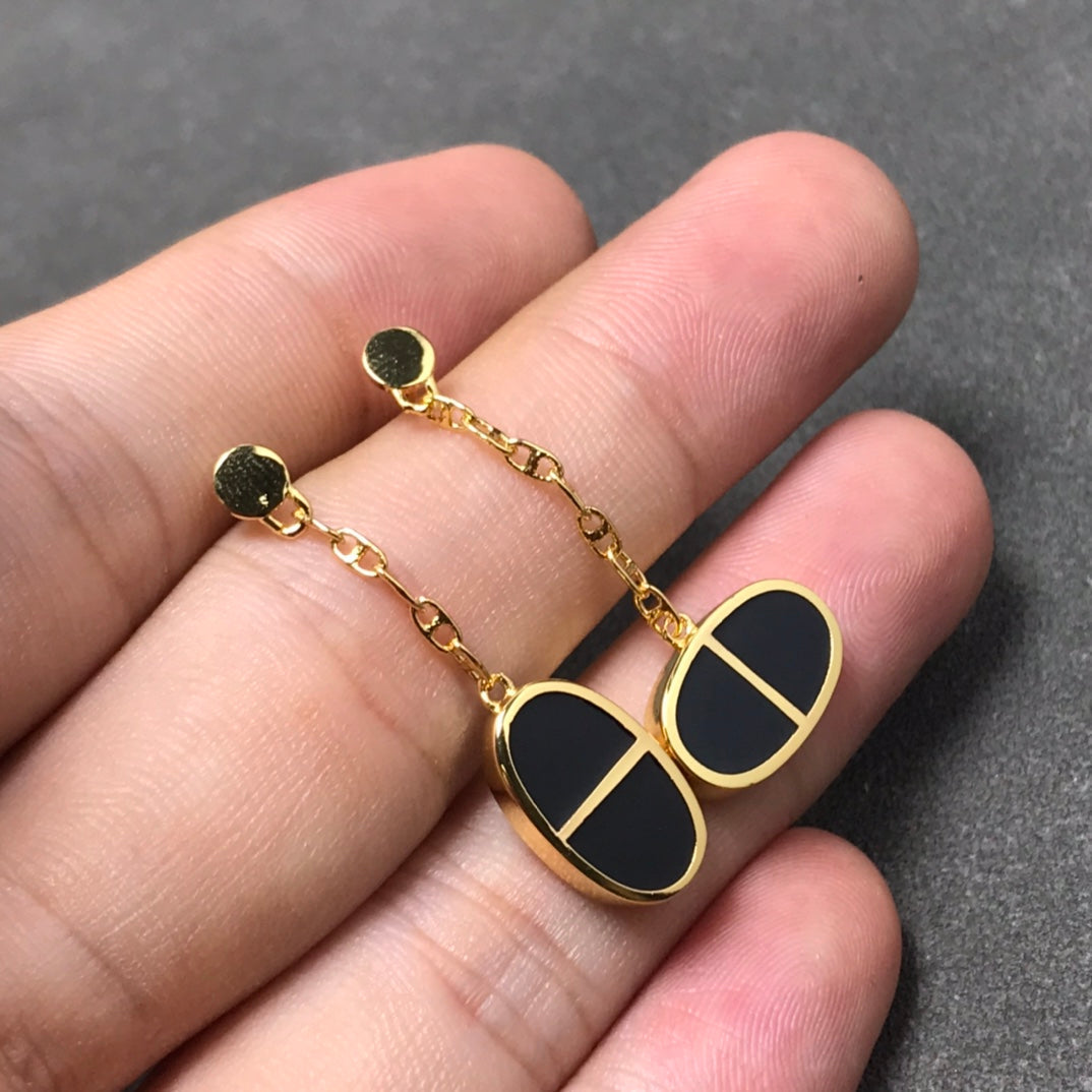 [Glow Muse]CHAINE VERSO BLACK CERAMIC SILVER EARRINGS