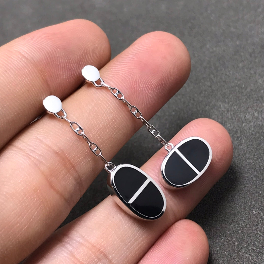 [Glow Muse]CHAINE VERSO BLACK CERAMIC SILVER EARRINGS