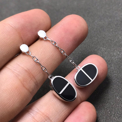 [Glow Muse]CHAINE VERSO BLACK CERAMIC SILVER EARRINGS