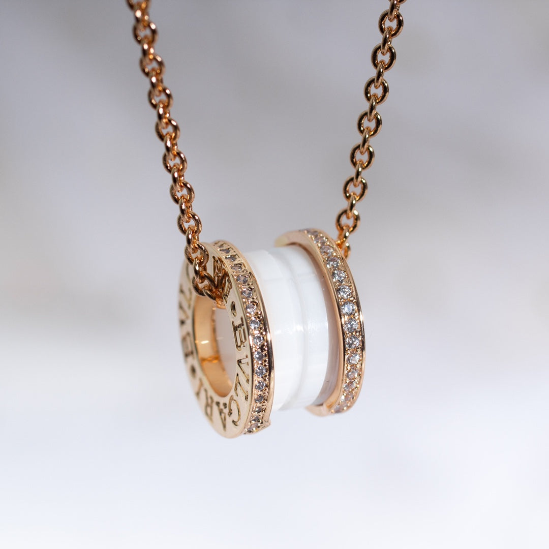 [Glow Muse]ZERO 1 WHITE CERAMIC PINK GOLD DIAMOND NECKLACE