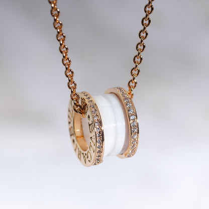 [Glow Muse]ZERO 1 WHITE CERAMIC PINK GOLD DIAMOND NECKLACE
