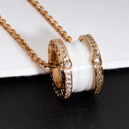 [Glow Muse]ZERO 1 WHITE CERAMIC PINK GOLD DIAMOND NECKLACE