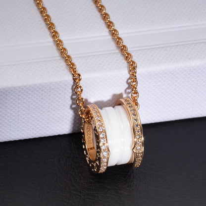 [Glow Muse]ZERO 1 WHITE CERAMIC PINK GOLD DIAMOND NECKLACE
