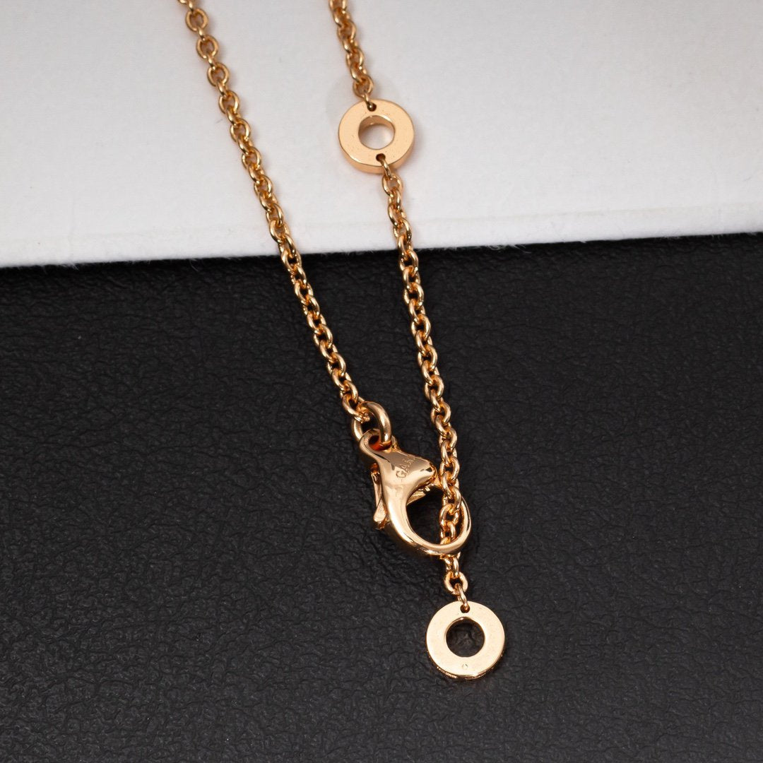 [Glow Muse]ZERO 1 WHITE CERAMIC PINK GOLD DIAMOND NECKLACE