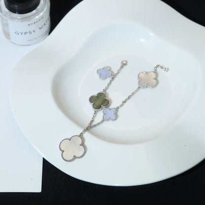 [Glow Muse]CLOVER BRACELET 5 MOTIFS MOP CHALCEDONY SILVER