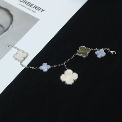 [Glow Muse]CLOVER BRACELET 5 MOTIFS MOP CHALCEDONY SILVER