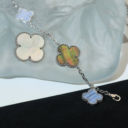 [Glow Muse]CLOVER BRACELET 5 MOTIFS MOP CHALCEDONY SILVER