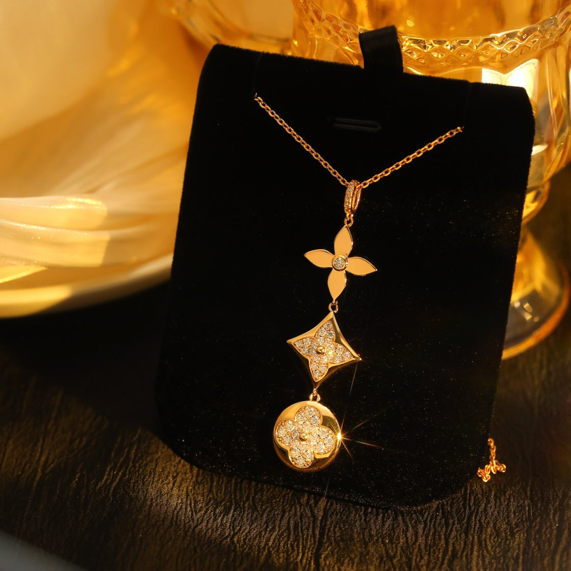 [Glow Muse]STAR AND SUN DIAMOND PINK GOLD NECKLACE