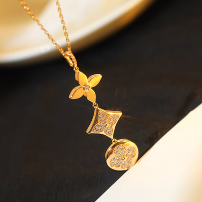 [Glow Muse]STAR AND SUN DIAMOND PINK GOLD NECKLACE