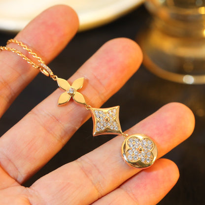 [Glow Muse]STAR AND SUN DIAMOND PINK GOLD NECKLACE