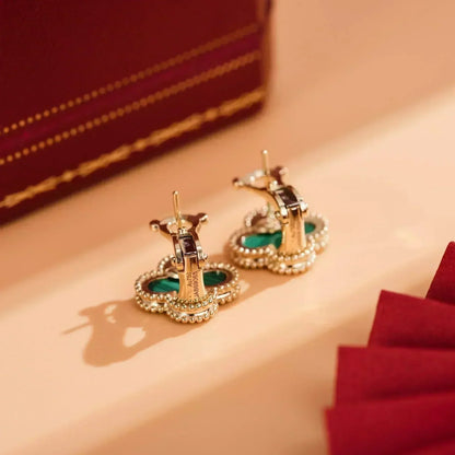 [Glow Muse]CLOVER MEDIUM 1 MOTIFS MALACHITE  EARRINGS