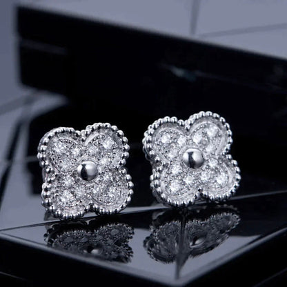 [Glow Muse]CLOVER 1 MOTIFS DIAMOND STUD EARRINGS SILVER