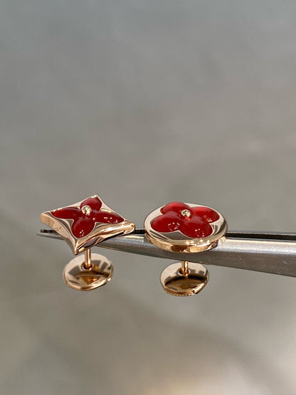 [Glow Muse]STAR AND SUN PINK GOLD CARNELIAN STUD EARRINGS