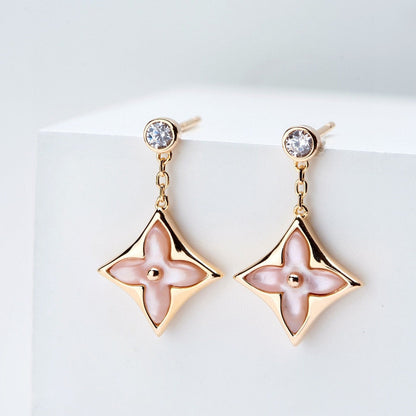[Glow Muse]DOUBLE STAR PINK GOLD MOP DROP EARRINGS