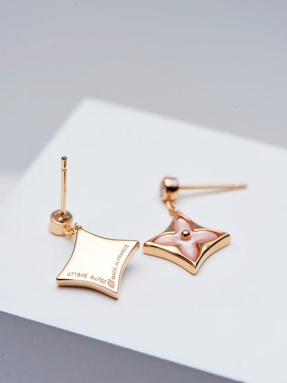 [Glow Muse]DOUBLE STAR PINK GOLD MOP DROP EARRINGS