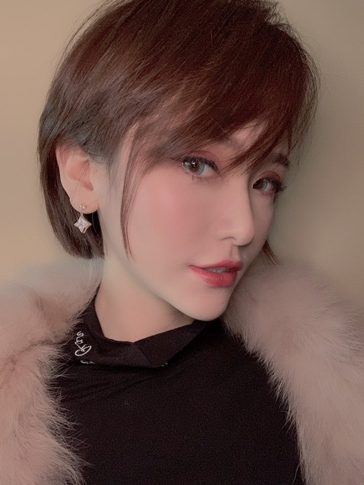 [Glow Muse]DOUBLE STAR PINK GOLD MOP DROP EARRINGS