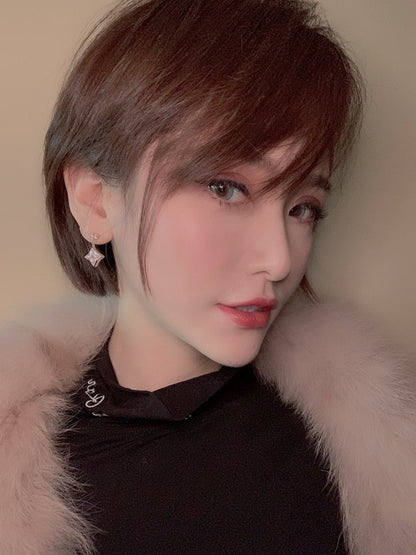 [Glow Muse]DOUBLE STAR PINK GOLD MOP DROP EARRINGS