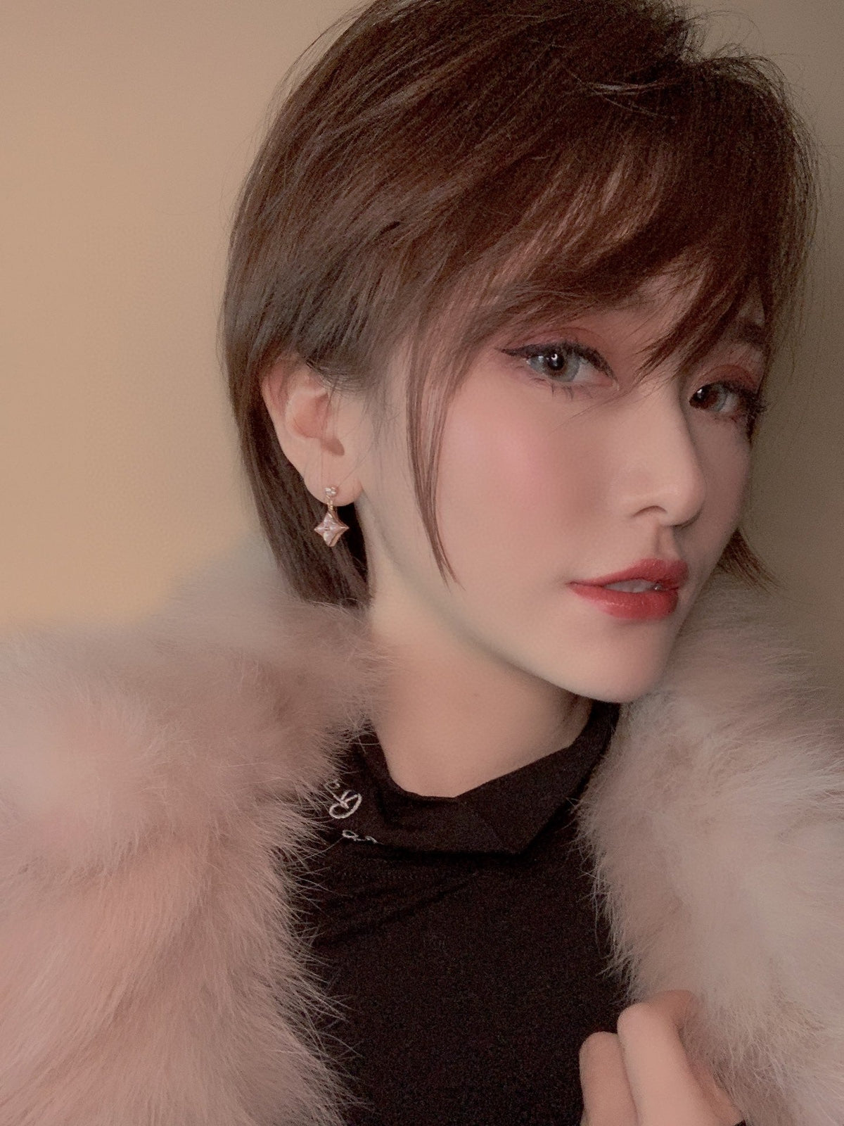 [Glow Muse]DOUBLE STAR PINK GOLD MOP DROP EARRINGS