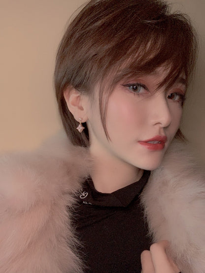 [Glow Muse]DOUBLE STAR PINK GOLD MOP DROP EARRINGS