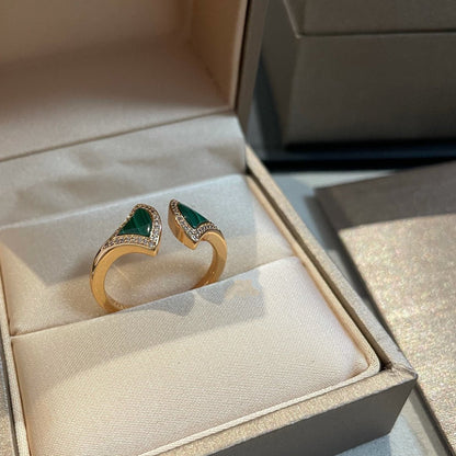[Glow Muse]DREAM MALACHITE DIAMOND OPEN RING