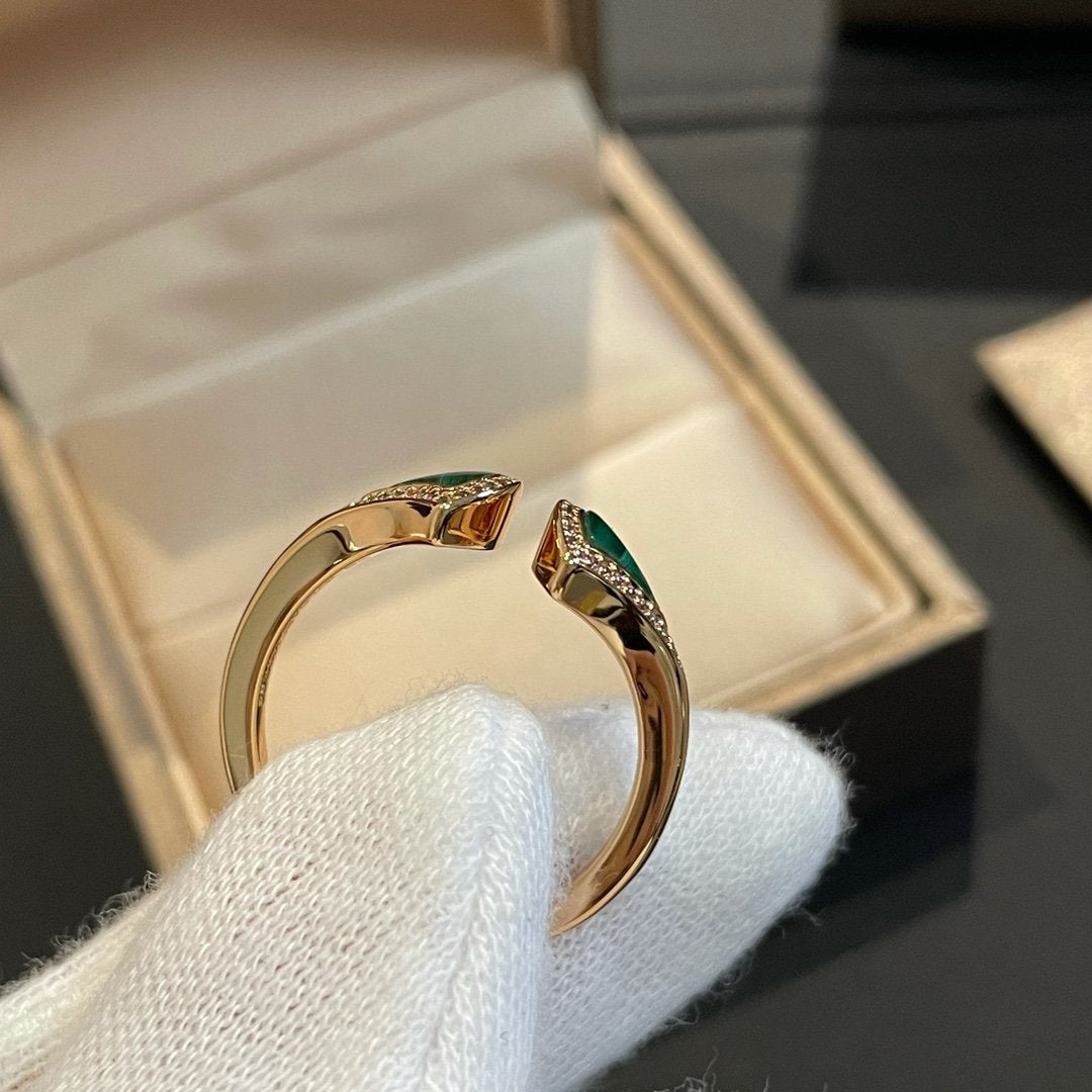 [Glow Muse]DREAM MALACHITE DIAMOND OPEN RING